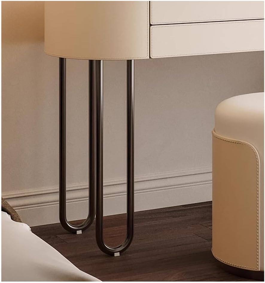 Modern Dressing Table with Mirror, Rounded Vanity Table with Storage and Metal Legs, Cylindrical 3-Drawer Cabinet, Vanity Set for Bedroom