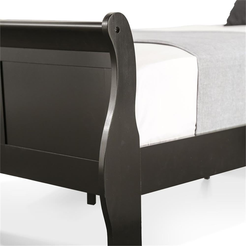 BOWERY HILL Transitional Solid Wood Panel Twin Bed, Black Finish, Sleigh Design, 83.5' L x 41.38' W x 47.25' H, Robust Frame, Paneled Headboard, Kids Bedroom Furniture