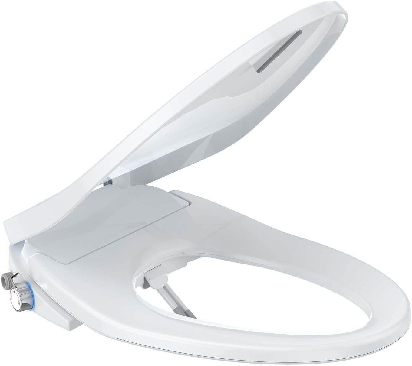 Non-Electric Elongated Bidet Toilet Seat, Features Self-Cleaning Dual Nozzles for Hygienic Washing, White Toilet Attachment with Quiet-Close Lid, Easy Water Spray Bidet Sprayer, Simple Installation