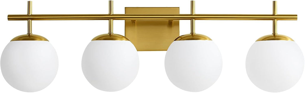 AIJIASI Bathroom Light Fixtures, 4-Light Brushed Gold Bathroom Vanity Lights Over Mirror, 30.7 Inch Modern Vanity Lighting with Milky White Glass Globe Shade Wall Sconce Lighting Bath
