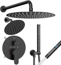 Shower Systems STARBATH 12+6' Round Dual Rainfall Shower Head with Handheld Spray for Two People, Wall Mounted 3 Way Rain Shower Faucet Sets Complete, Included Valve and Trim Kit, Matte Black