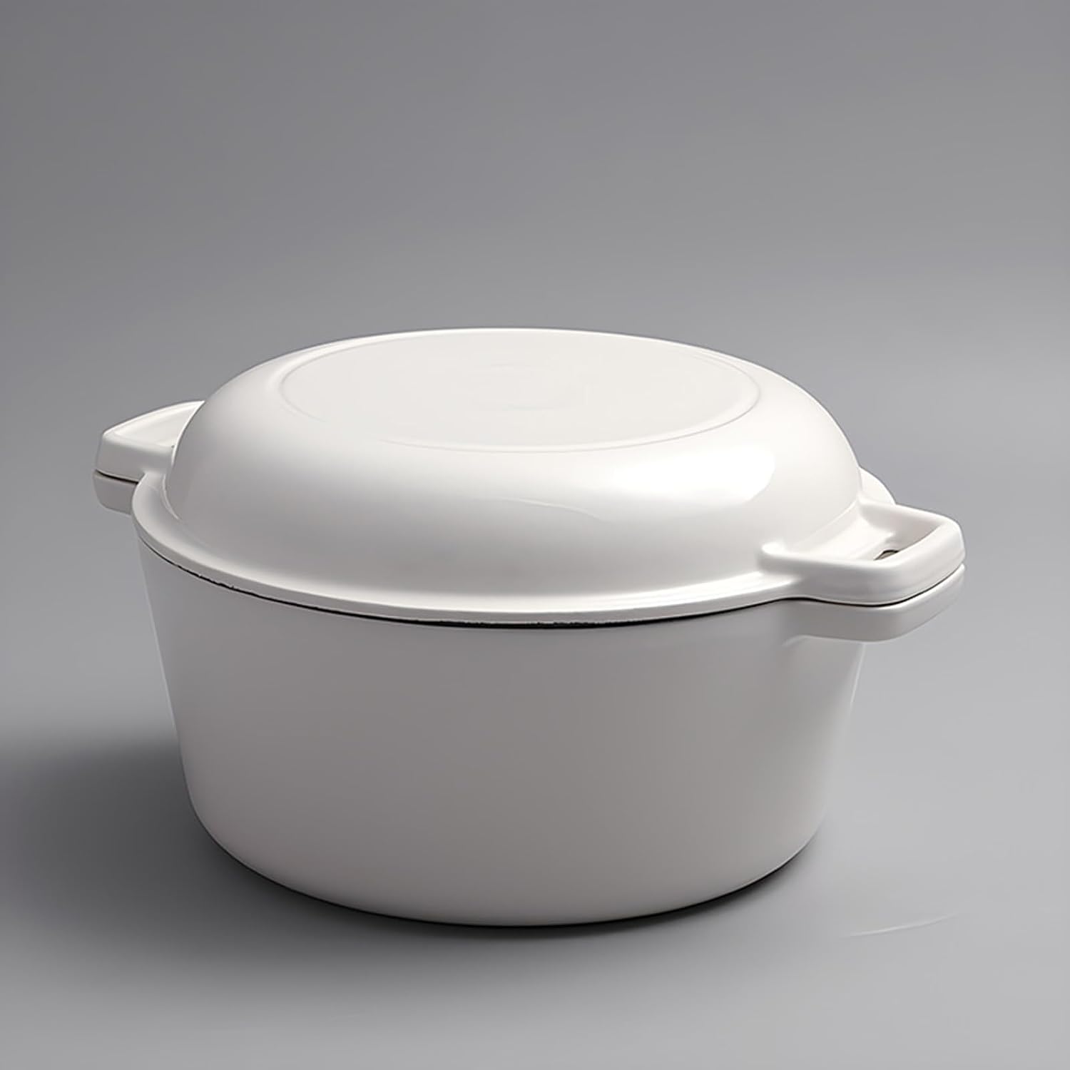 White,Mswborml Heavy-Duty Round Cast Iron Double Dutch Oven with Lid, Sturdy Casserole Dish with Lid, Oven Safe Nonstick Shallow Casserole Braiser with Dual Handle Ovenproof, 26cm/10.2in