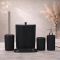 Lydia Collection 5-Piece Resin Bathroom Accessories Set – Toilet Brush Holder, Waste Bin, Soap Dispenser, Tray & Toothbrush Holder (Black)