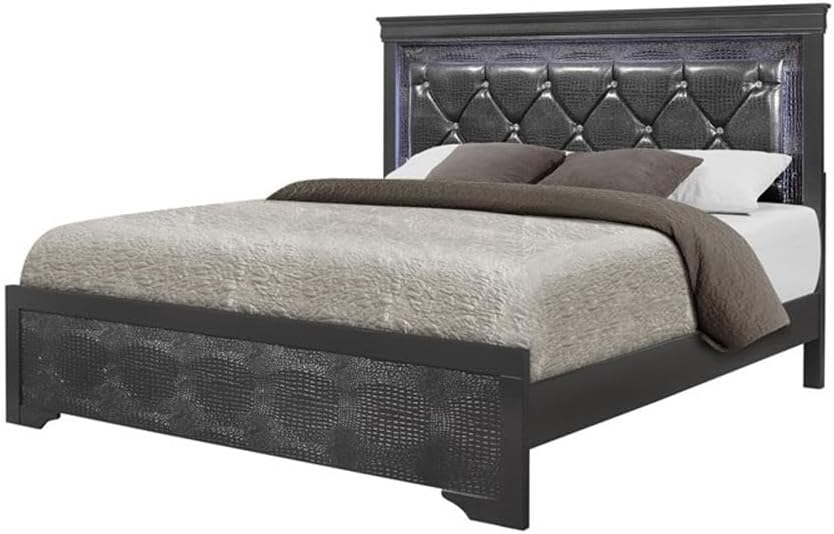Global Furniture USA Pompei Tufted Panel Bed in Metallic Gray (Full: 79 in. L x 59 in. W x 56 in. H)