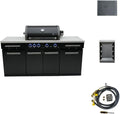 Mont Alpi Premium 70'W x 24'D Black Stainless Steel Outdoor Kitchen Island with 32'W 4-Burner BBQ Grill plus Accessory Bundle - Natural Gas Conversion Kit + Dual Sided Griddle Plate + Charcoal Tray