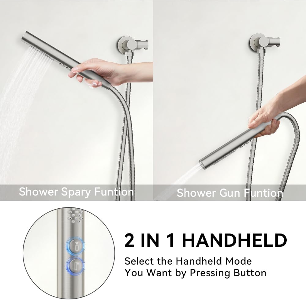 Shower Systems STARBATH 12+6' Round Dual Rainfall Shower Head with Handheld Spray for Two People, Wall Mounted 3 Way Rain Shower Faucet Sets Complete, Included Valve and Trim Kit, Brushed Nickel