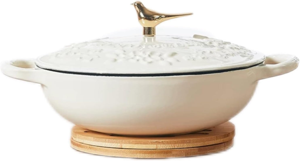 Enameled Cast Iron Dutch Oven with Lid – Non Stick Dutch Oven Pot – Sturdy Ovenproof Stockpot Cookware – Enamelled Cooking Pot – Garden Series – Oversized Handles (White) (1.7Qt)