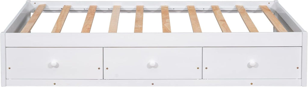 SOFTSEA Twin Size Daybed with 6 Storage Drawers, Wood Twin Platform Bed Frame with Storage and Wood Slat Support, No Box Spring Needed, (White)