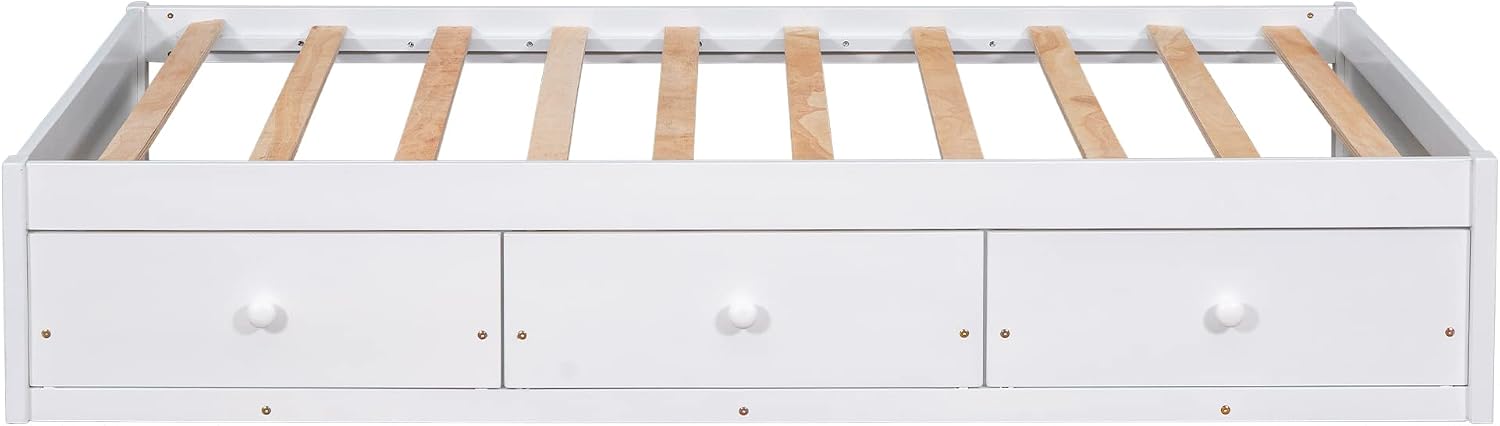 SOFTSEA Twin Size Daybed with 6 Storage Drawers, Wood Twin Platform Bed Frame with Storage and Wood Slat Support, No Box Spring Needed, (White)