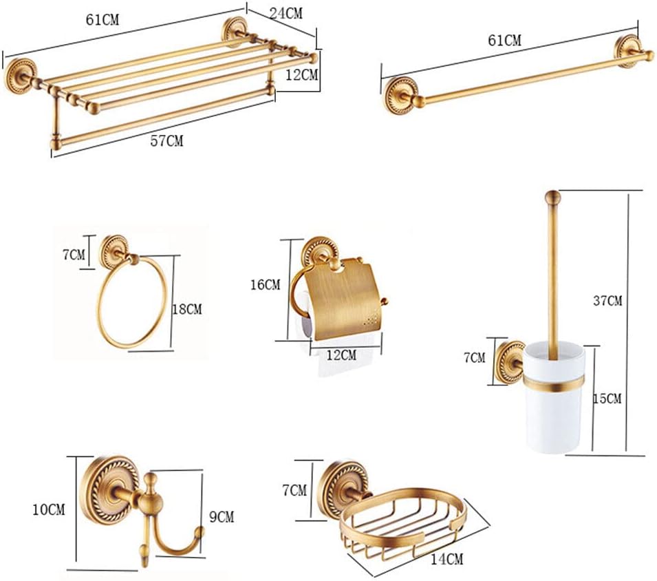 7pcs Gold Bathroom Bathroom Hardware Accessories Set,Cooper Bath Towel Bar Coat Hook Toilet Paper Holder and Soap Holder Towel Rack Ring Towel Hooks, Wall Mounted