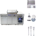 Mont Alpi Premium 70' W Stainless Steel Outdoor Kitchen Island with Refrigerator + 32' W 4-Burner BBQ Gas Grill + Universal Flat Top Griddle + Pizza Peel + Cleaning Brush + Spatula + Cutter + Scraper
