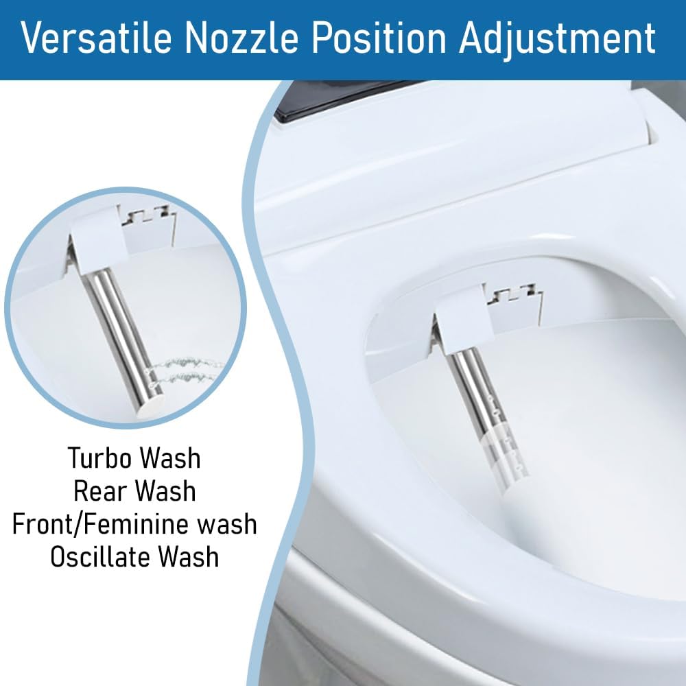 Electric Bidet Toilet Seat, Elongated Heated Toilet Seat with Instant Warm Water & Dryer, Self-Cleaning Nozzle, Automatic Flip Cover and Remote Control, Bidet Attachment for Toilets (White)