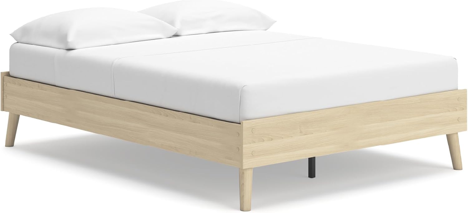 Signature Design by Ashley Cabinella Casual Full Platform Bed with Metal Slats, Wood, Foundation or Box Spring Not Needed, (Headboard Not Included), Light Brown