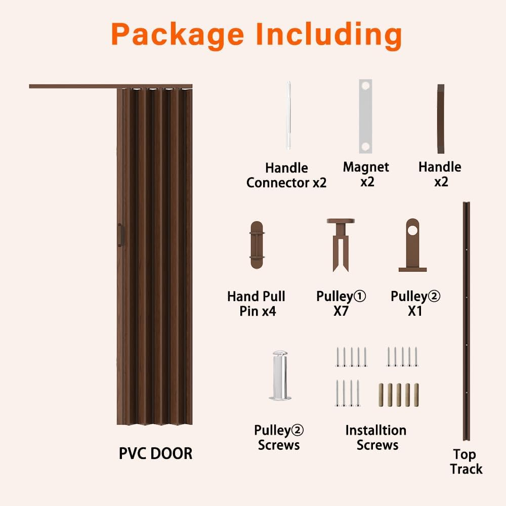 Accordion Doors 97'-120' x 80', with Upgraded Roller & Handle & Complete Hardware, Interior Multifold Folding Doors for Closet & Pantry, Easy Installation - Walnut, Single Layer