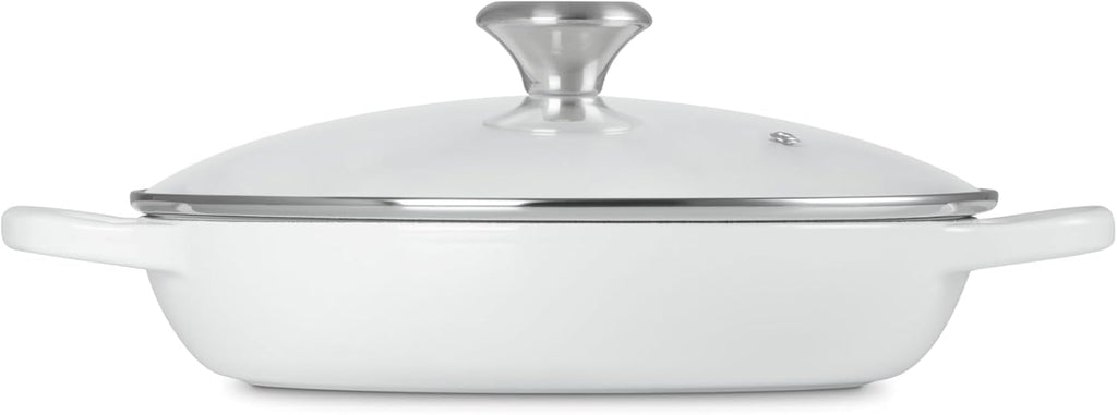Le Creuset Enameled Cast Iron Signature Round Braiser with Glass Lid, 2.25 qt., White