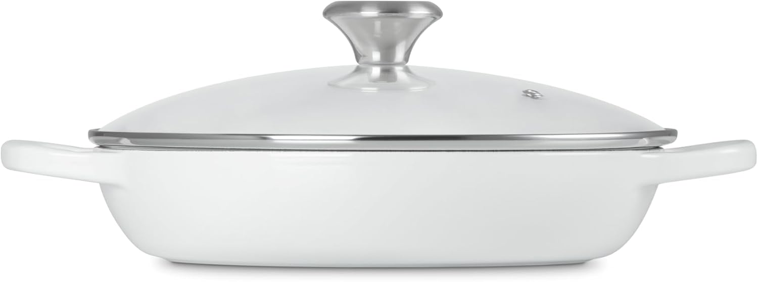 Le Creuset Enameled Cast Iron Signature Round Braiser with Glass Lid, 2.25 qt., White