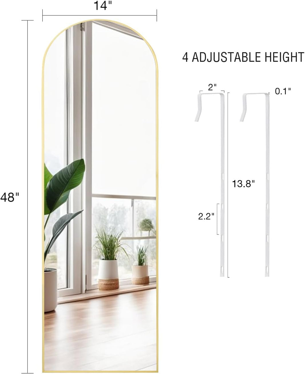 DYNWELL Full Length Over The Door Mirror, 48'x14' Bathroom Gold Mirror, Long Mirror for Bedroom Living Room