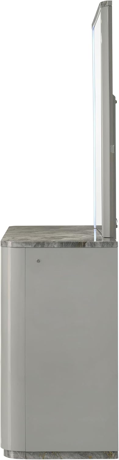 Furniture of America Bruna Modern Wood 4-Piece Bedroom Set with Touch-Control LED Bed, Felt-Lined Top Drawer and LED on Nightstand and Dresser with Mirror, No Box Spring Needed, Twin, Light Gray