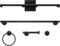 Globe Electric 63000203 5-Piece All-in-One Bathroom Set, 2-Light LED Vanity Light, Matte Black, 1200 Lumen, Towel Bar, Robe Hook, Toilet Paper Holder, Towel Ring, Bathroom Lights Over Mirror