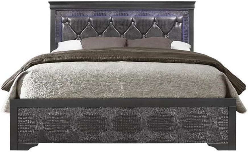 Global Furniture USA Pompei Tufted Panel Bed in Metallic Gray (Full: 79 in. L x 59 in. W x 56 in. H)