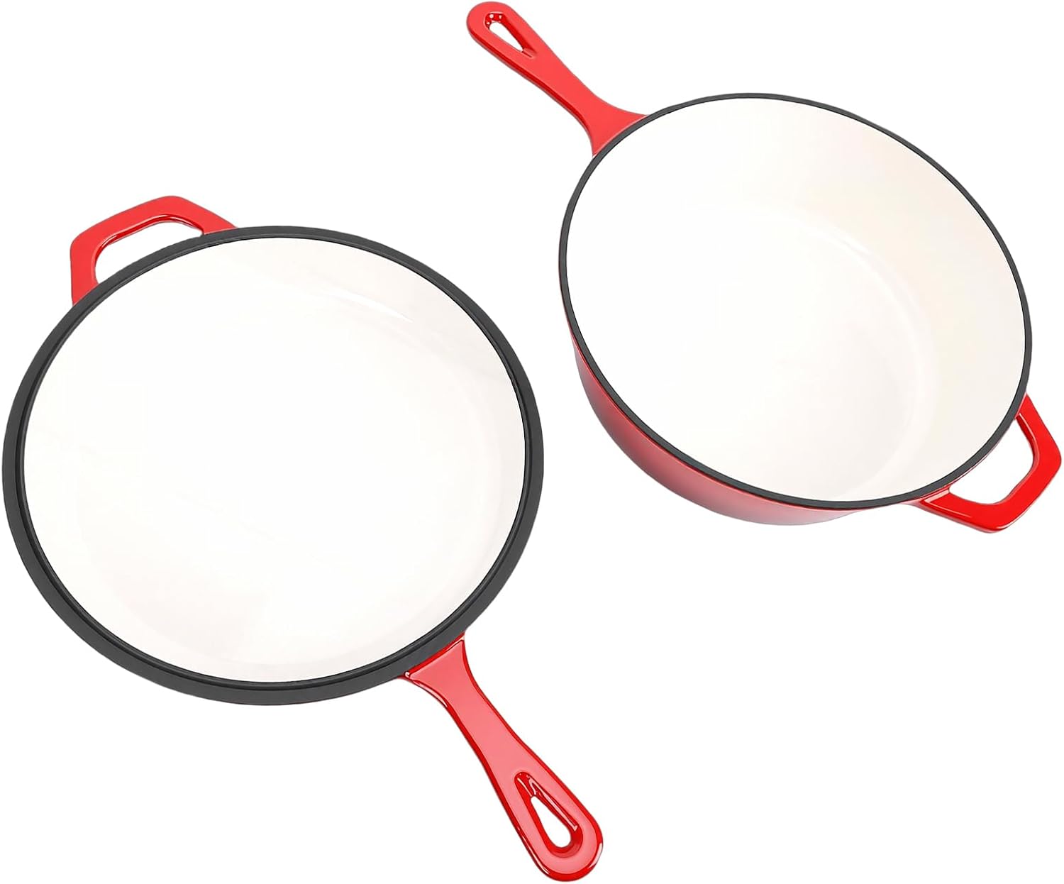 Keenso Braiser Pan with Lid, Cast Iron Skillet Dutch Oven Pot, 4QT Large Capacity for Family Cooking and Multiple Stove Use