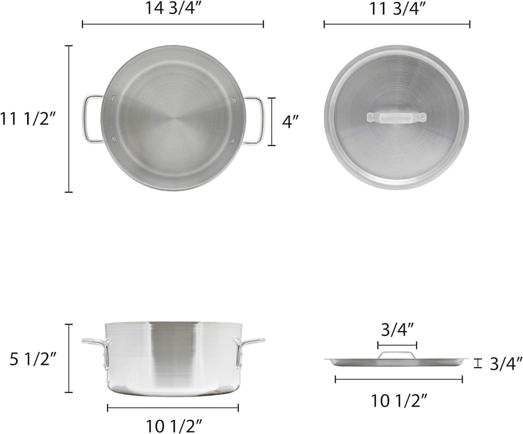 TrueCraftware- 8 Qt. Aluminum Brazier Pot with Cover 6mm Thickness- Heavy Weight Cookware Braiser Pan Braising Pan Perfect Roasting Baking Sauteing Searing and Pan Frying Mirror-Finished