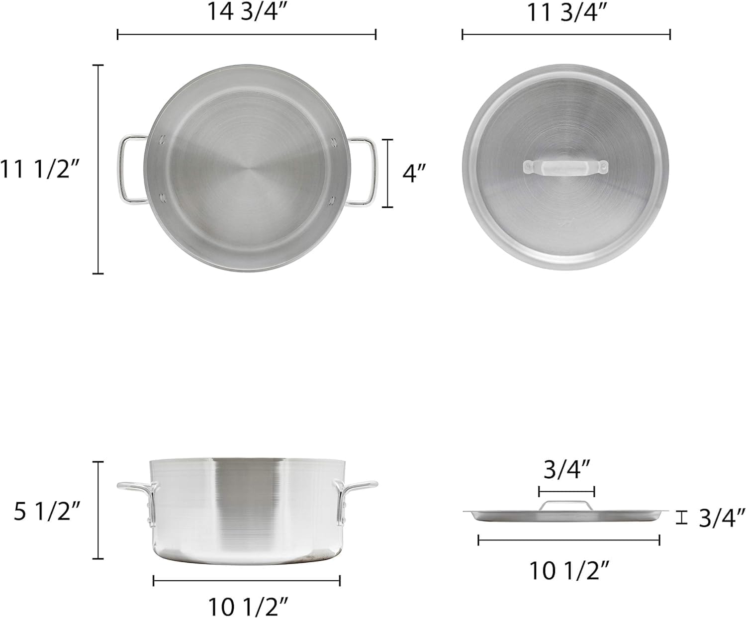 TrueCraftware- 8 Qt. Aluminum Brazier Pot with Cover 6mm Thickness- Heavy Weight Cookware Braiser Pan Braising Pan Perfect Roasting Baking Sauteing Searing and Pan Frying Mirror-Finished