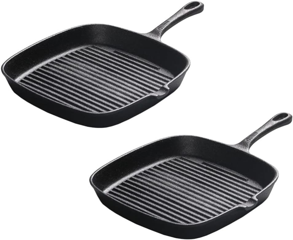 Grill Pan Frying Pan Steak Bacon Pan Deep Square Griddle Pan Iron Kitchen Grill Cookware for Steak Fish BBQ 2Pcs Wok