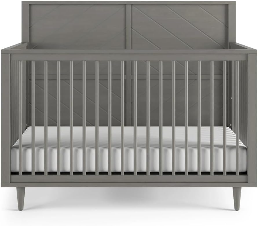 Child Craft Surrey Hill Design 4-in-1 Convertible Baby Crib Nursery Furniture Set, Baby Bed, 3 Drawer Dresser and Chest Drawer, for Babies, Toddlers and Kids Bedroom (3 Piece - Lunar Gray)