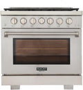 Pemberly Row 36' Propane Gas Range, Stainless Steel Finish, 6 Sealed Burners, True Simmer Burners, Reversible Grill/Griddle, Convection Oven, Infrared Broiler Residential Kitchen Cooking Appliance