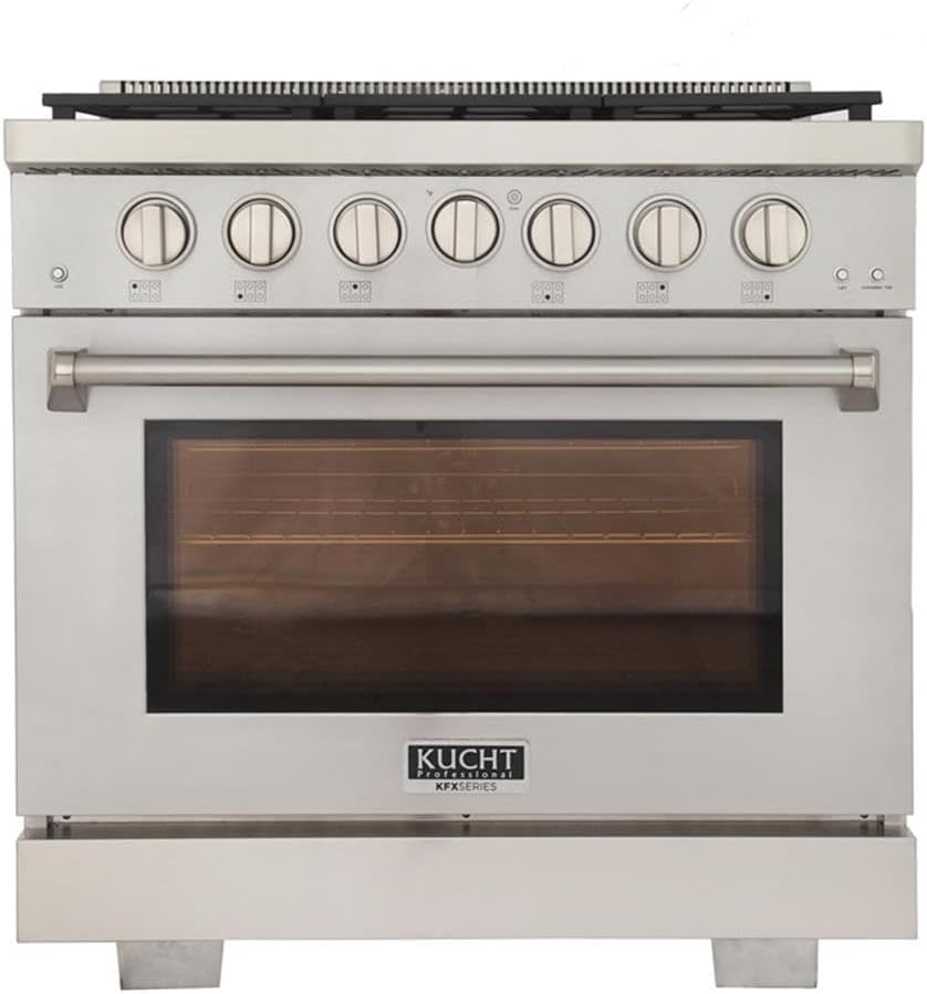 Pemberly Row 36' Propane Gas Range, Stainless Steel Finish, 6 Sealed Burners, True Simmer Burners, Reversible Grill/Griddle, Convection Oven, Infrared Broiler Residential Kitchen Cooking Appliance