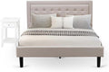 East West Furniture FN08Q-1DE05 2-Piece Fannin Queen Bed Set Furniture with 1 Modern Bed and a Bedroom Nightstand - Reliable and Sturdy Manufacturing - Mist Beige Linen Fabric