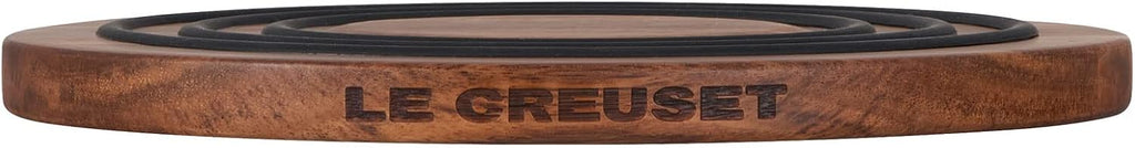 Le Creuset 3 1/2 qt. Signature Cast Iron Braiser Bundle with Magnetic Wooden Trivet - Oyster