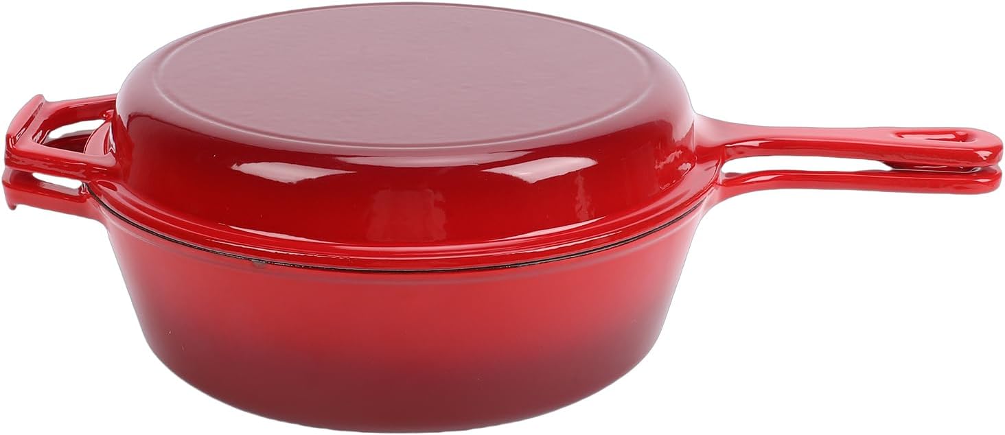 SUNGOOYUE Braiser Pan with Lid, Cast Iron Skillet Dutch Oven Pot 4QT Large Capacity Round Pan for Multiple Stove Oven Cooking Family Cookware