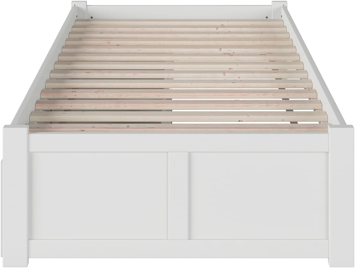 AFI Concord Twin XL Size Platform Bed with Footboard & Storage Drawers in White
