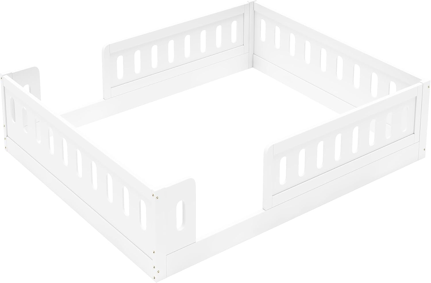 Platform Bed with Guardrails,Wood Floor Bed Frame for Bedroom,No Box Spring Needed (White, Full Size)