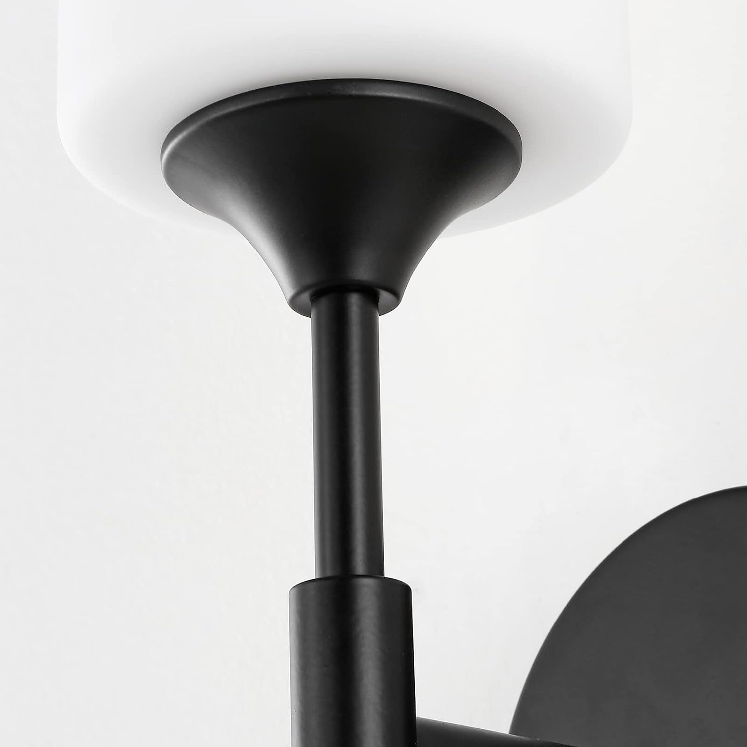 BYOLIIMA Mid Century Modern Wall Lamp 2 Pack with White Cylinder Glass Shades Matte Black Wall Sconce Bathroom Vanity Lighting Industrial Farmhouse Wall Light Fixtures for Mirror Bedroom Living Room