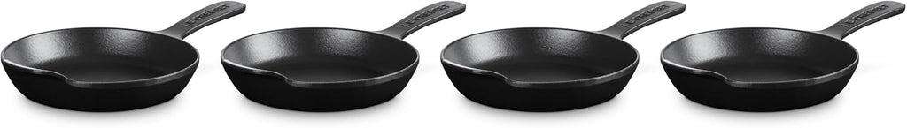 Le Creuset Enameled Cast Iron Gourmand Collection Set of 4 Mini Skillet, .3 qt., Matte Black