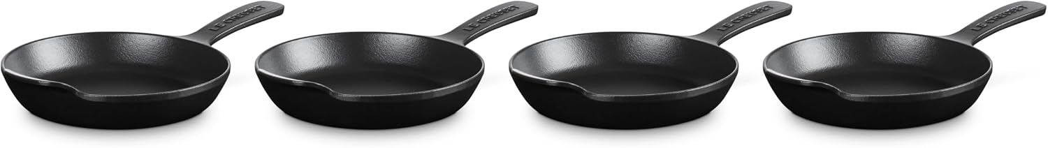 Le Creuset Enameled Cast Iron Gourmand Collection Set of 4 Mini Skillet, .3 qt., Matte Black