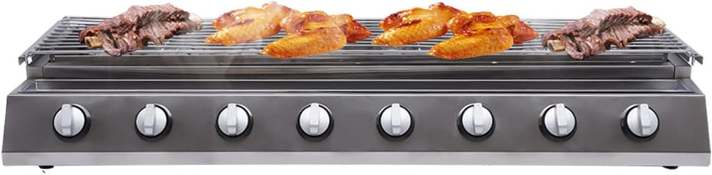 8 Burners Gas BBQ Grill,Stainless Steel Patio Garden Barbecue Grill with Adjustable Height, Flat Top Gas Grill,Countertop Flat Top Griddle for Outdoor Cooking Camping BBQ