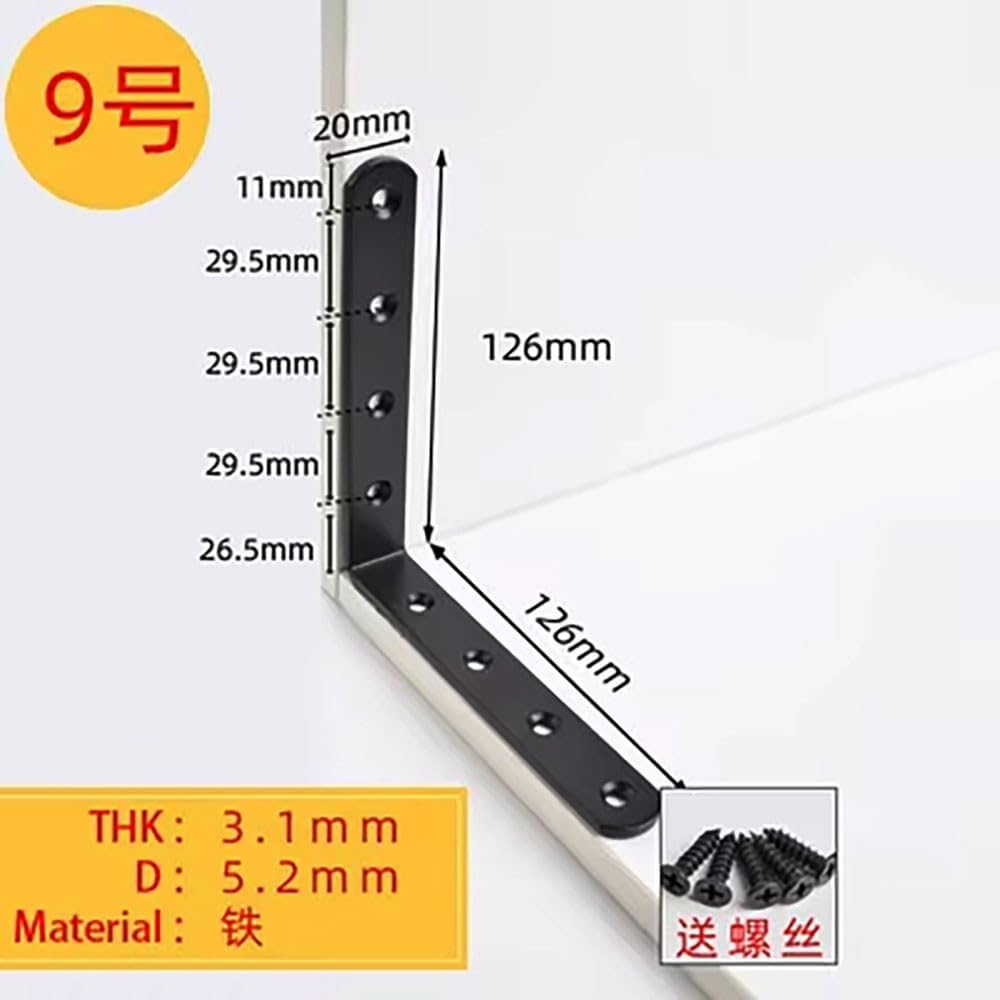 10Pcs 90 Degree Black Angle Bracket Stainless Steel Iron Durable Furniture Hardware Connector for DIY Woodworking(126X126)