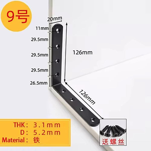 10Pcs 90 Degree Black Angle Bracket Stainless Steel Iron Durable Furniture Hardware Connector for DIY Woodworking(126X126)