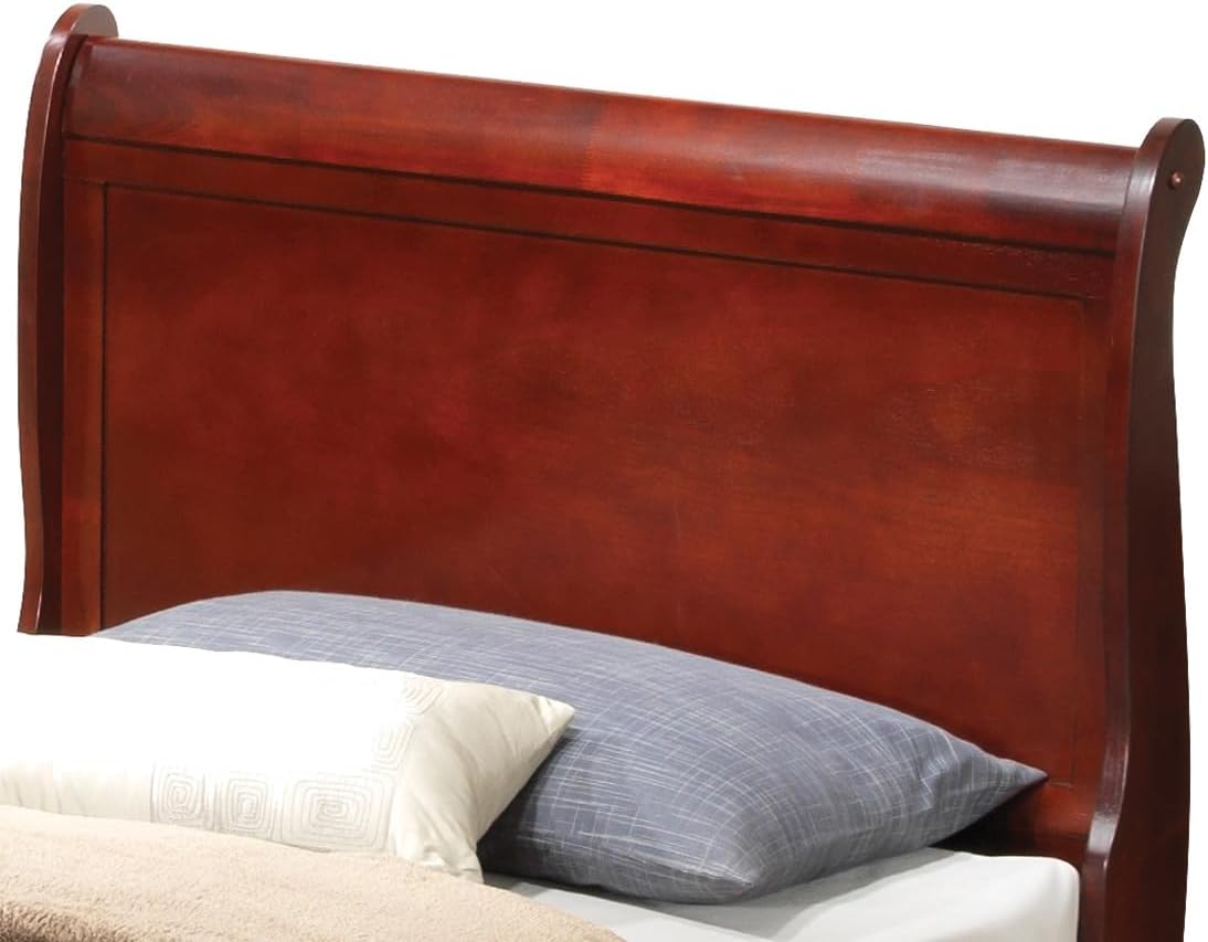 GDFStudio Twin Size Wood Platform Bed Frame, Classic Sleigh Design with Curved Trim & Wood Posts,Easy Assembly, Box Spring Required,Timeless Elegant Bedroom Furniture,Cherry