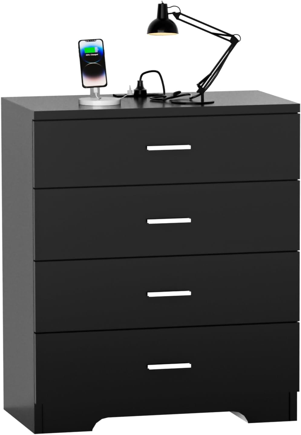 FJTJBSI Dresser with Power Outlets Wooden 4 Drawer Dresser with USB and Type C Port Chest of Drawers for Bedroom Tall Black Organizer Storage for Living Room Hallway Closet