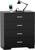 FJTJBSI Dresser with Power Outlets Wooden 4 Drawer Dresser with USB and Type C Port Chest of Drawers for Bedroom Tall Black Organizer Storage for Living Room Hallway Closet