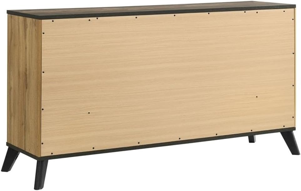Pemberly Row 4-Piece Wood Full Bedroom Set, Natural Pine and Brown Finish, Mid-Century Modern Design, Includes Bed, Nightstand, Dresser, and Mirror, Durable Engineered Wood, Rustic Furniture for