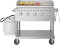Pemberly Row 36-Inch Stainless Steel Commercial Gas Grill with Griddle, 5-Burner Propane BBQ, 688 Sq. In. Cooking Area, Durable Carbon Steel Griddle Plate, Mobile Design for Outdoor Cooking