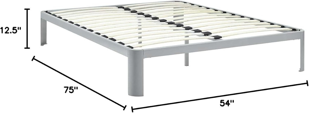Modway Corinne Steel Modern Mattress Foundation Full Bed Frame with Wood Slat Support in Gray