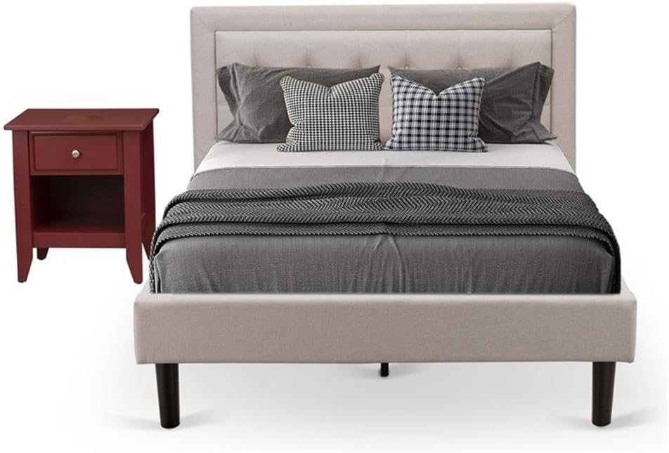East West Furniture FN08F-1GA13 2-Piece Platform Bedroom Set with 1 Wood Bed Frame and a Mid Century Modern Nightstand - Reliable and Long lasting Manufacturing - Mist Beige Linen Fabric