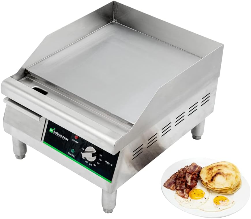 Restaurantware Hi Tek Electric Griddle 1 Durable Countertop Griddle - 120V 1750W Operation Stainless Steel Griddle With Grease Tray Adjustable Temperature